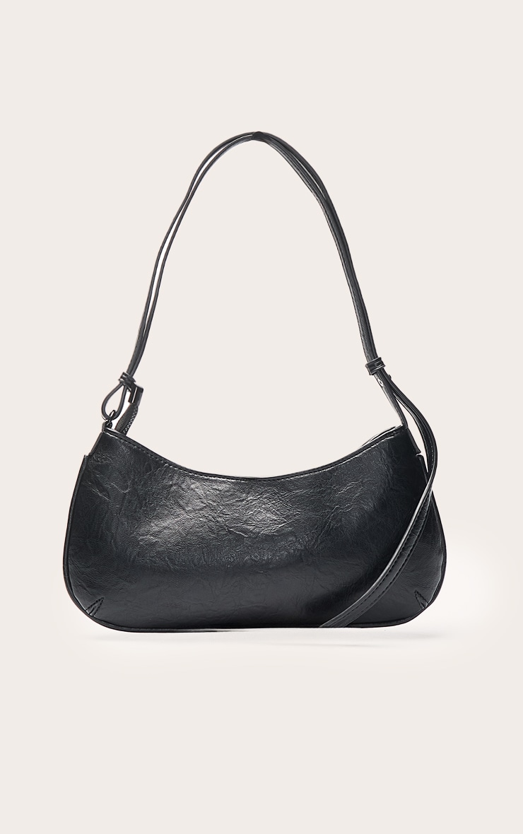 Sac à main style baguette en PU texturé noir image 4