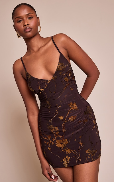 Chocolate Devore Mini Shift Dress