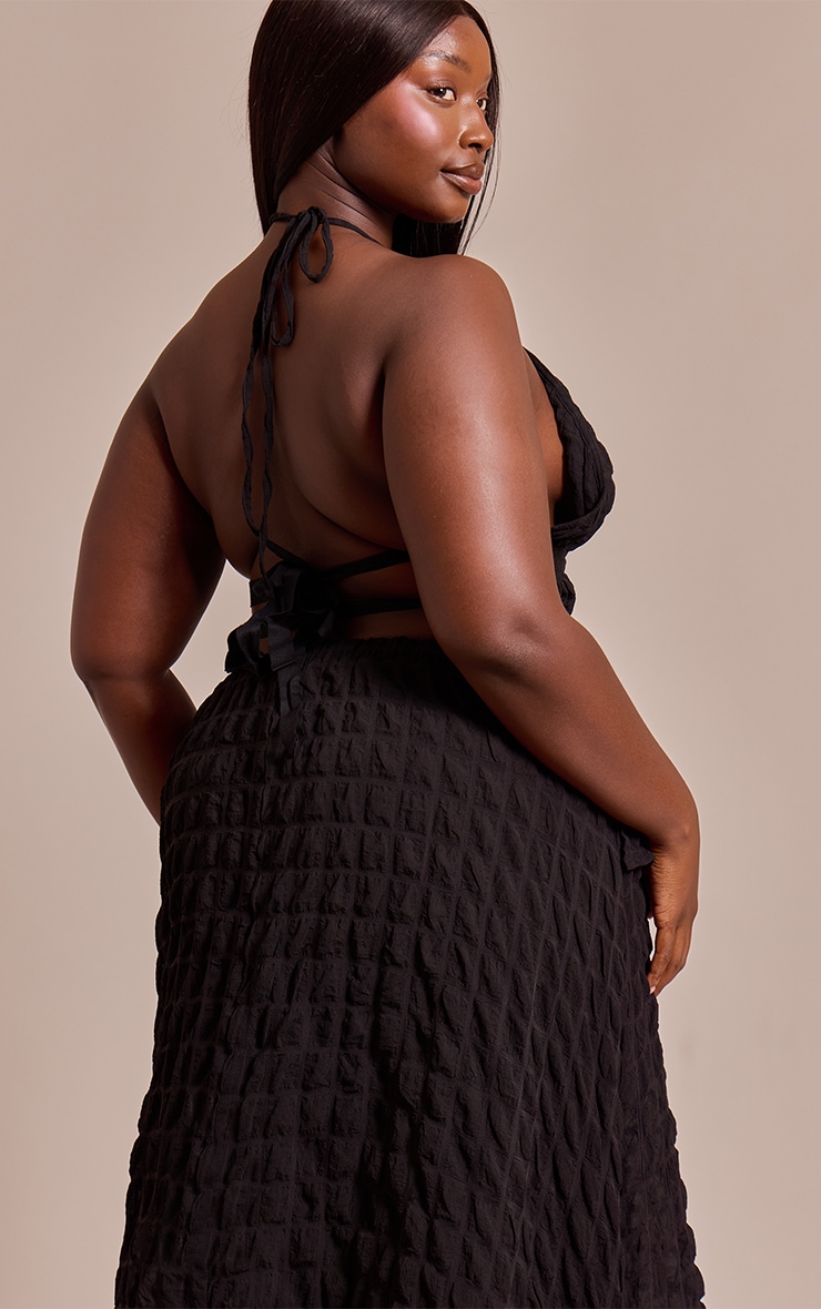 Plus Black Textured Shirred Top image 2