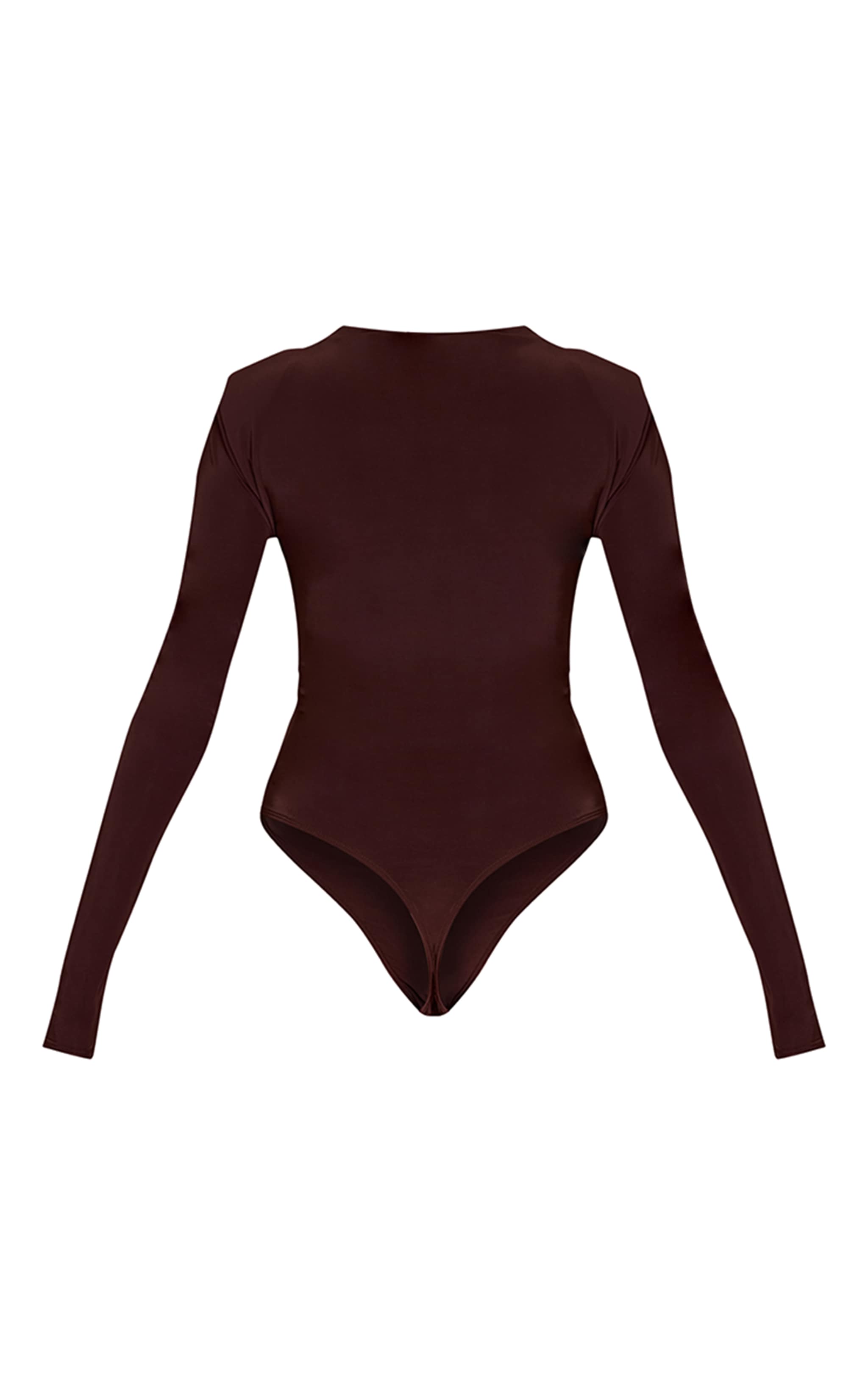 Deep Chocolate Double Layer Slinky Ruched Drape Detail Long Sleeve Bodysuit image 6