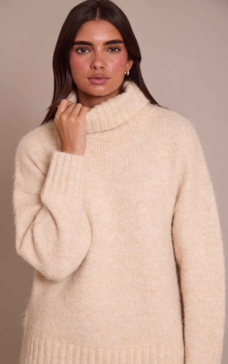 Stone Roll Neck Balloon Sleeve Oversized Sweater image 4