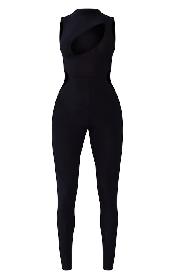 Black Disco Cut Out Chest Sleeveless Jumpsuit PrettyLittleThing