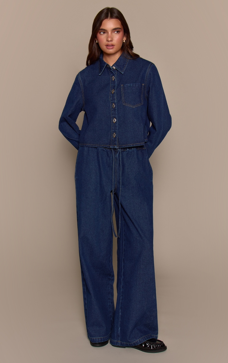 Indigo Mid Rise Tie Waist Denim Jeans image 1