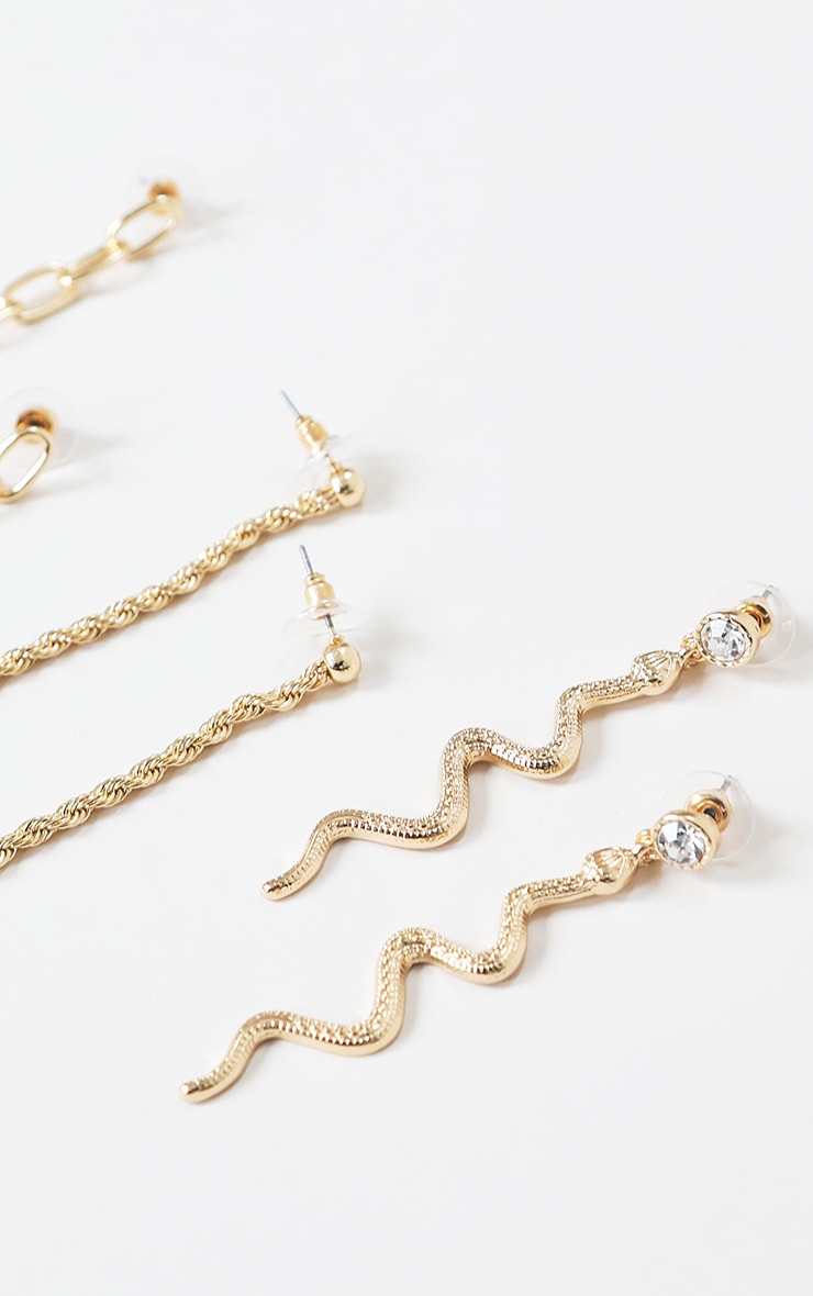 Gold Snake And Chain Drop Earrings 3 Pack