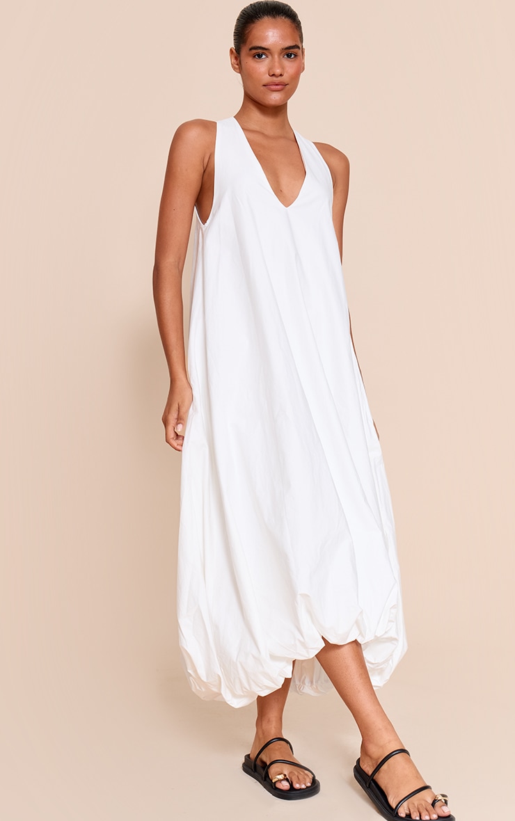  White Cotton Poplin Plunge Sleeveless Maxi Dress image 3