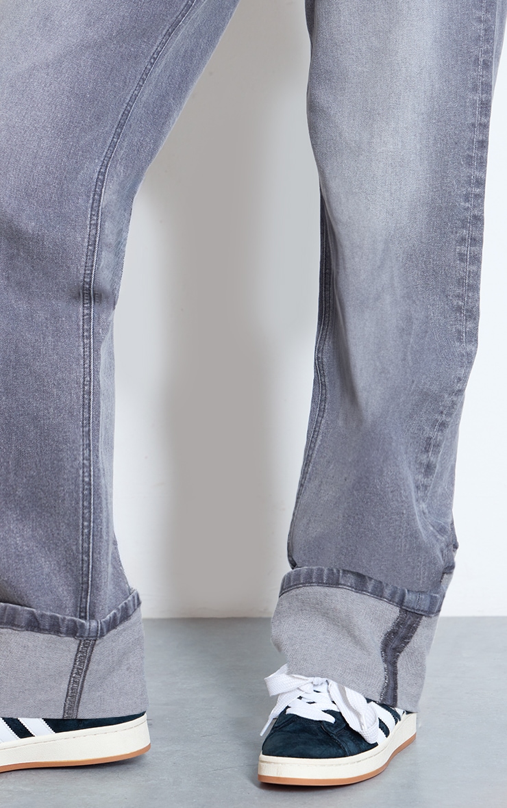 Tall Washed Grey Mid Rise Distressed Turn Up Hem Jeans image 4