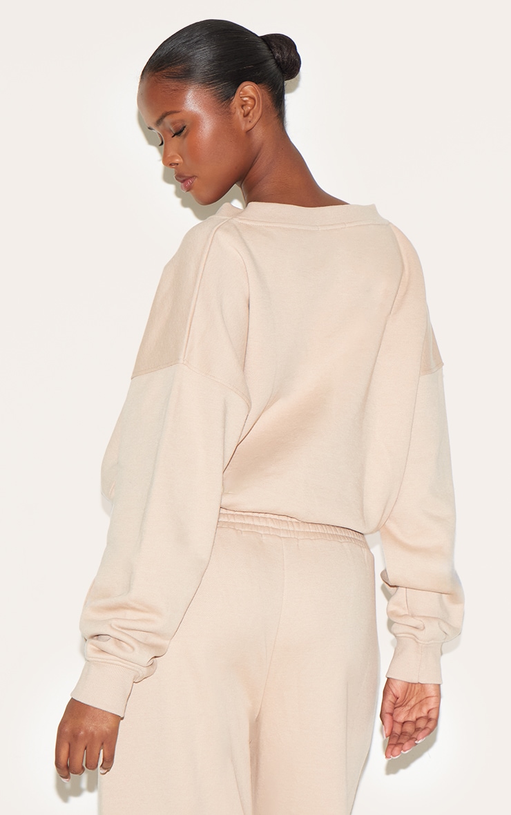 Oatmeal Boxy V Neck Sweatshirt image 2