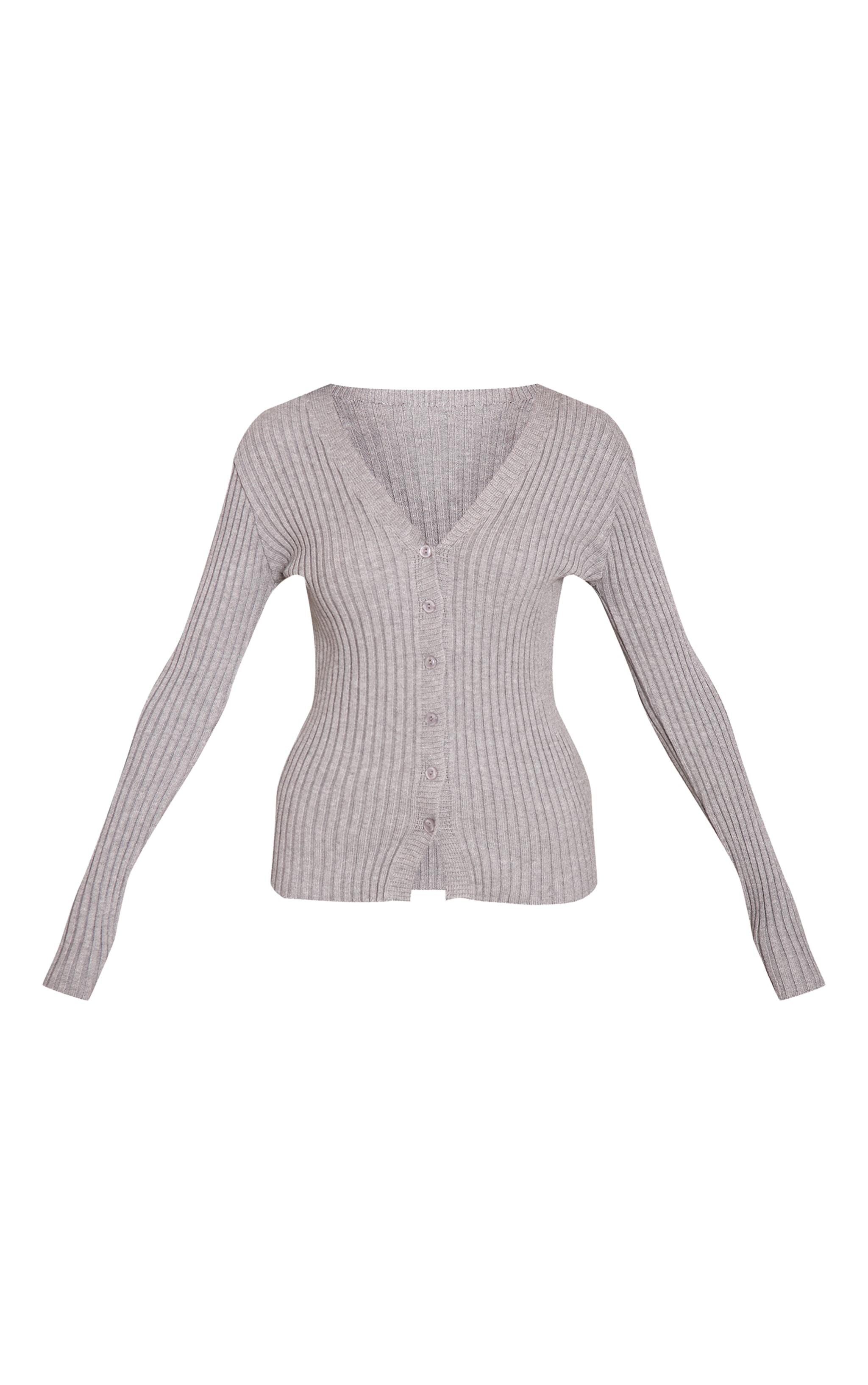 Grey Ribbed Knitted Long Sleeve Button Down Cardigan image 5