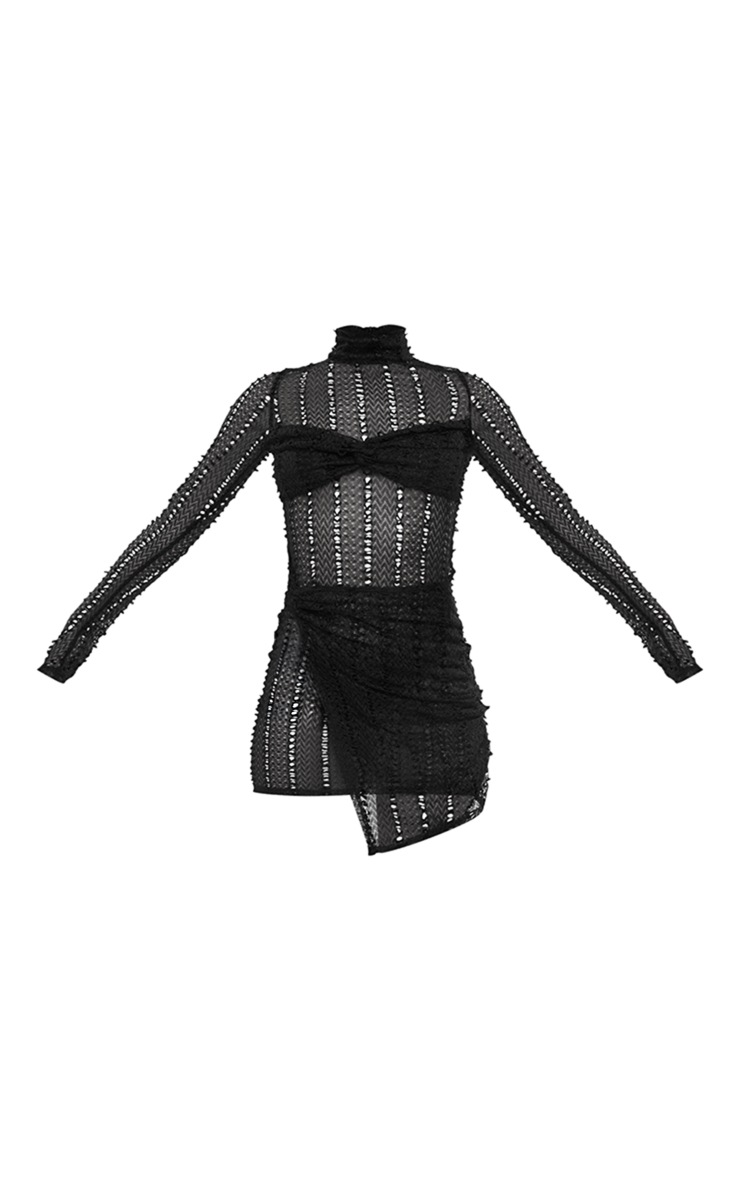 Mini Dress with Sheer Pleated Sleeves and Fitted Bodice - Black main image 0
