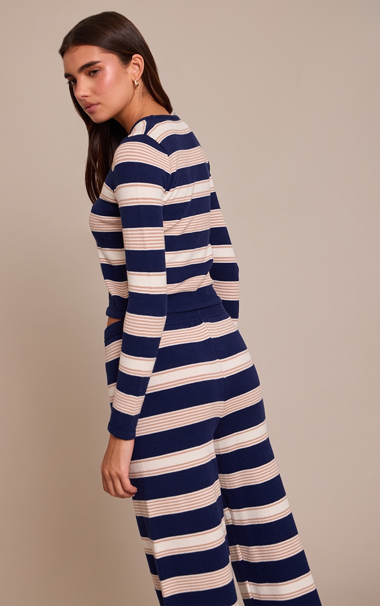 Blue Striped Long Sleeve Knitted T-Shirt