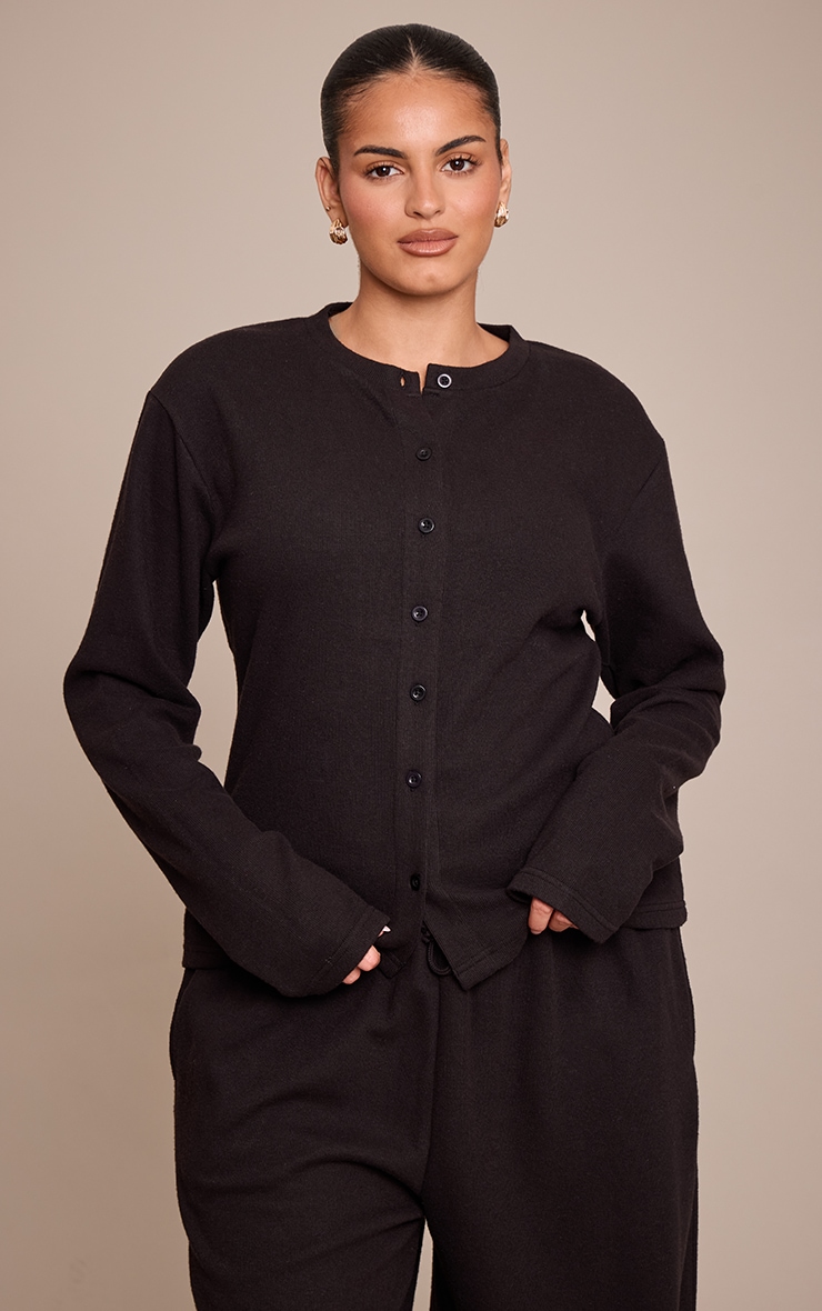 Plus Black Soft Touch Button Down Top image 1