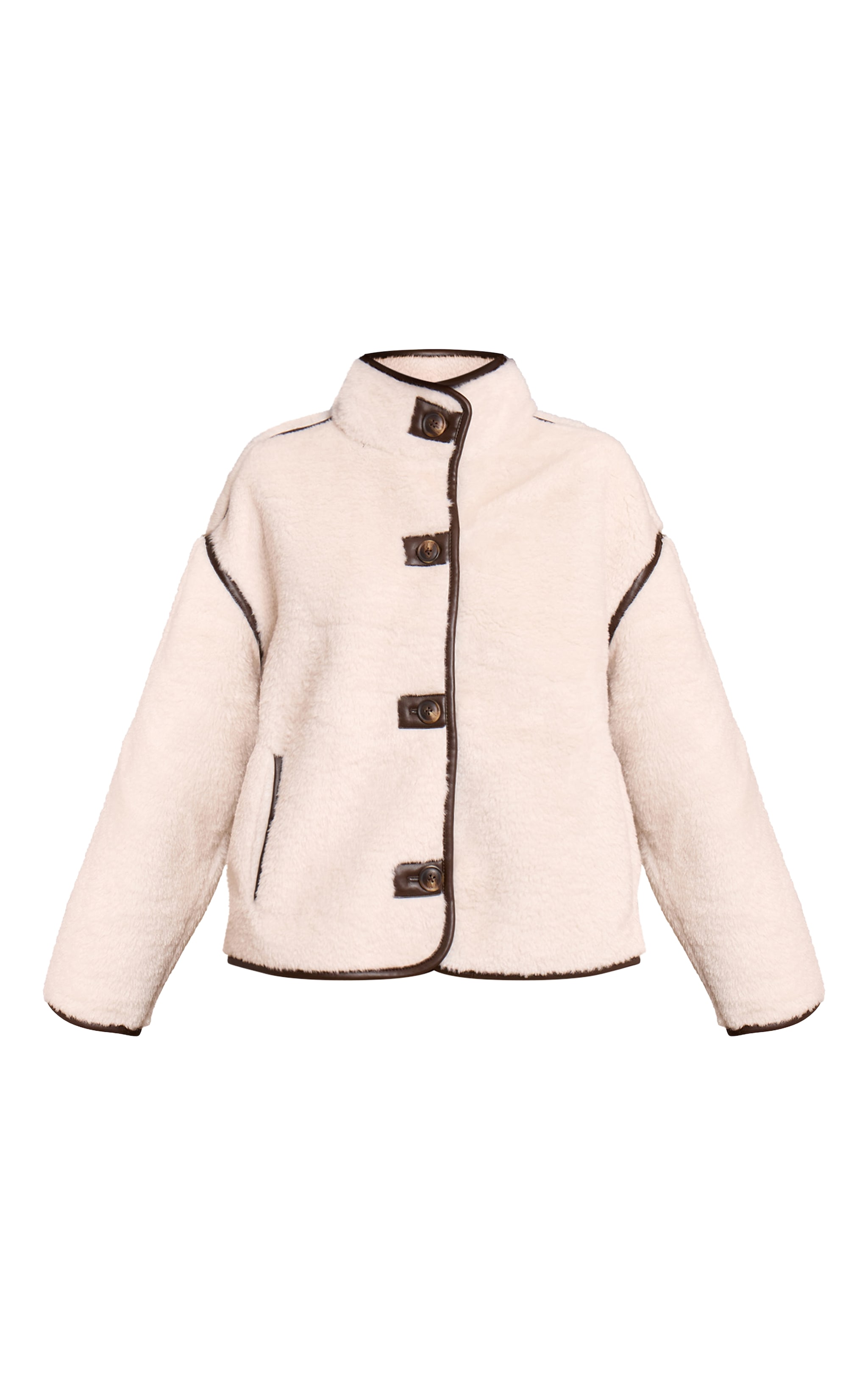 Cream Borg Faux Leather Contrast Coat image 5