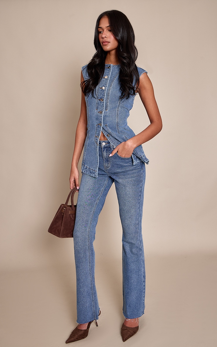 Tall Dark Blue Low Rise Stretch Flared Jeans image 2