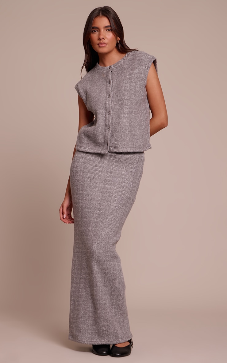 Grey Soft Brushed Chunky Rib Maxi Skirt  image 1