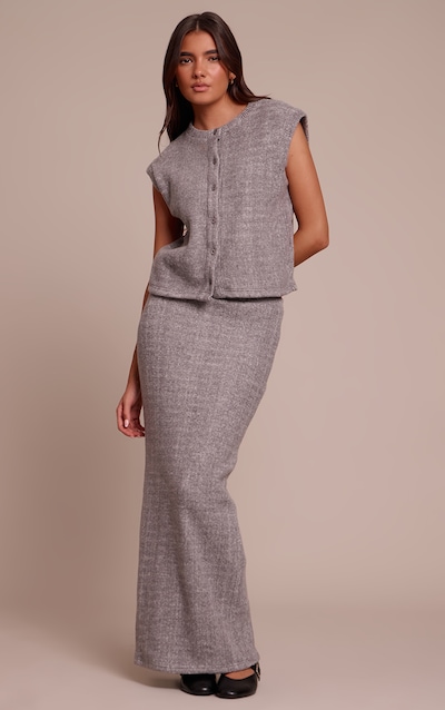 Grey Soft Brushed Chunky Rib Maxi Skirt