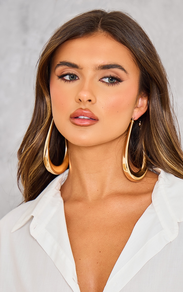 Gold Large Chunky Teardrop Statement Earrings image 1