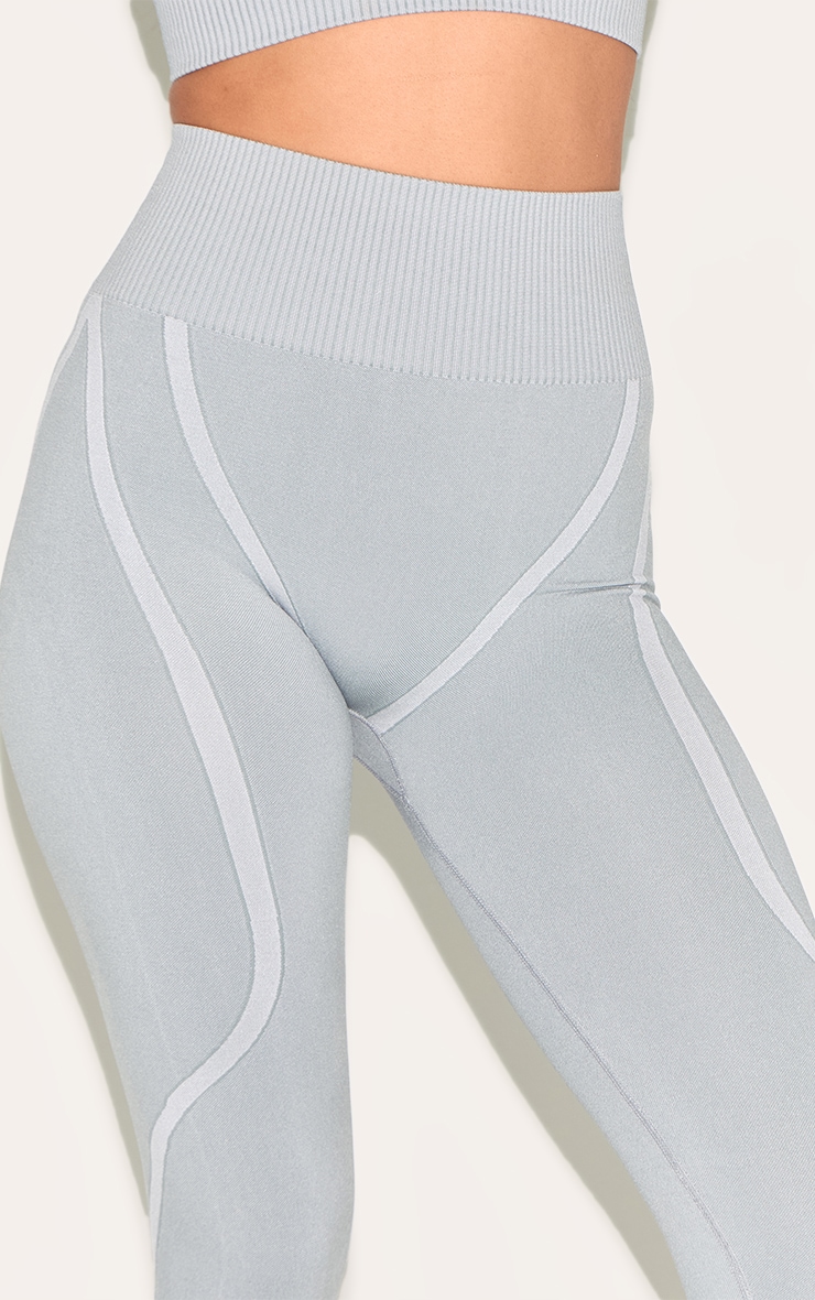 Legging côtelé gris sans coutures à taille haute image 4