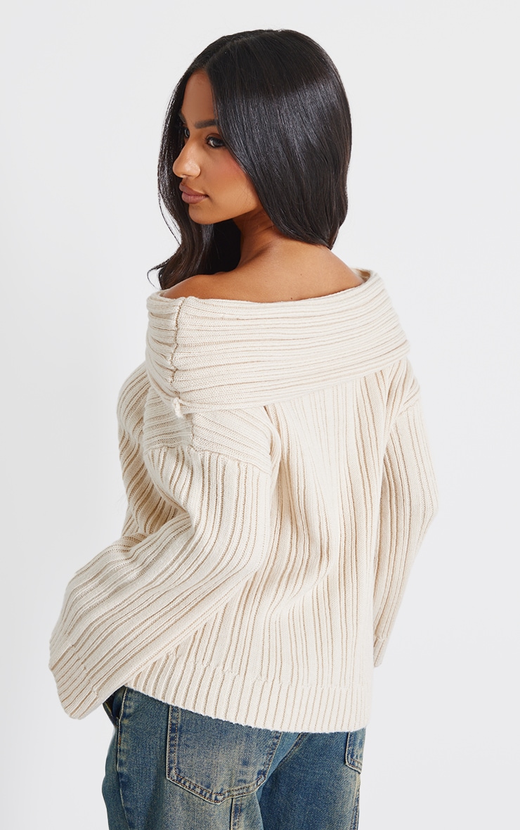 Petite Cream Off The Shoulder Knit Jumper image 2