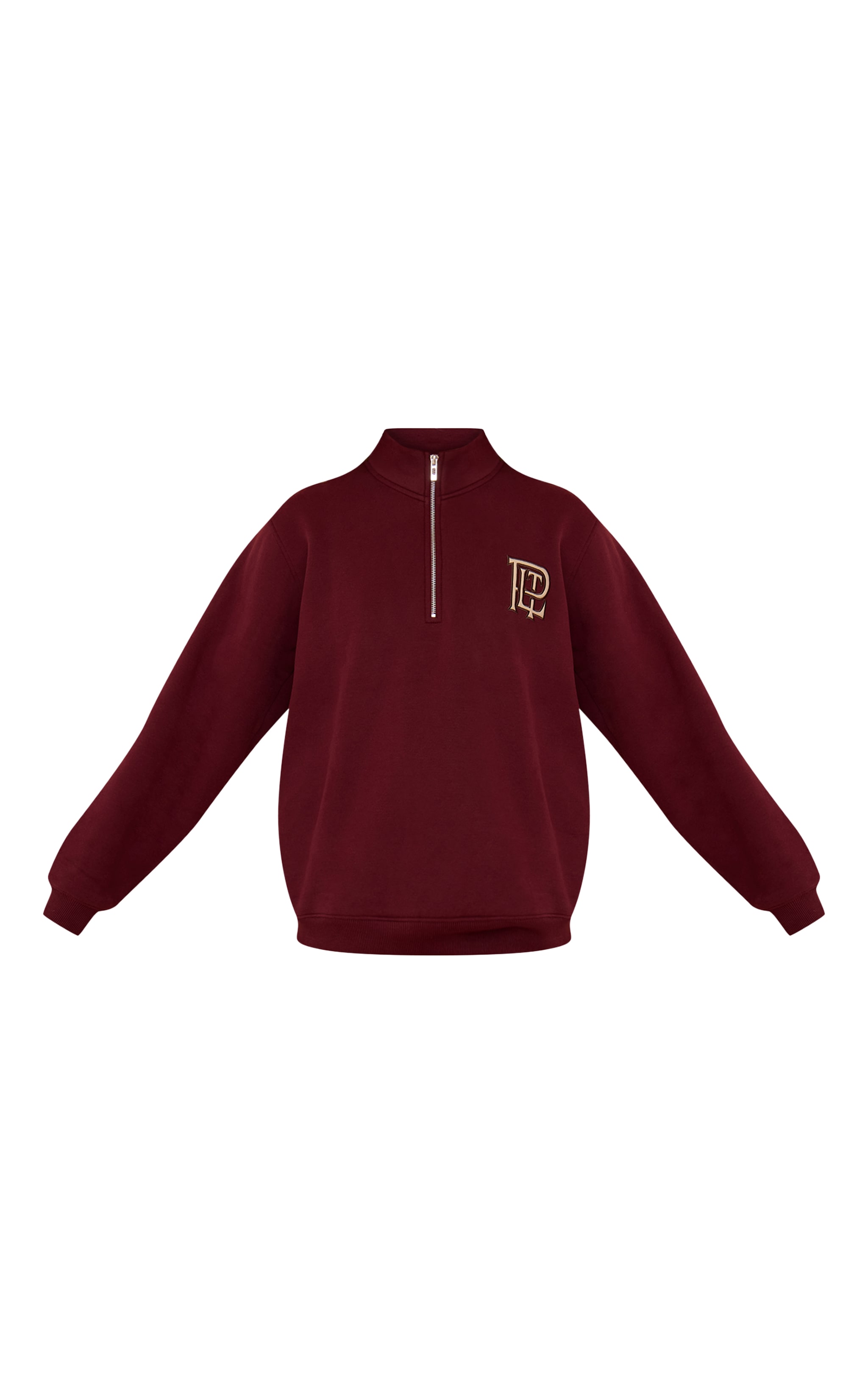 PLT Burgundy Cotton Fleece Quarter Zip Sweatshirt image 5