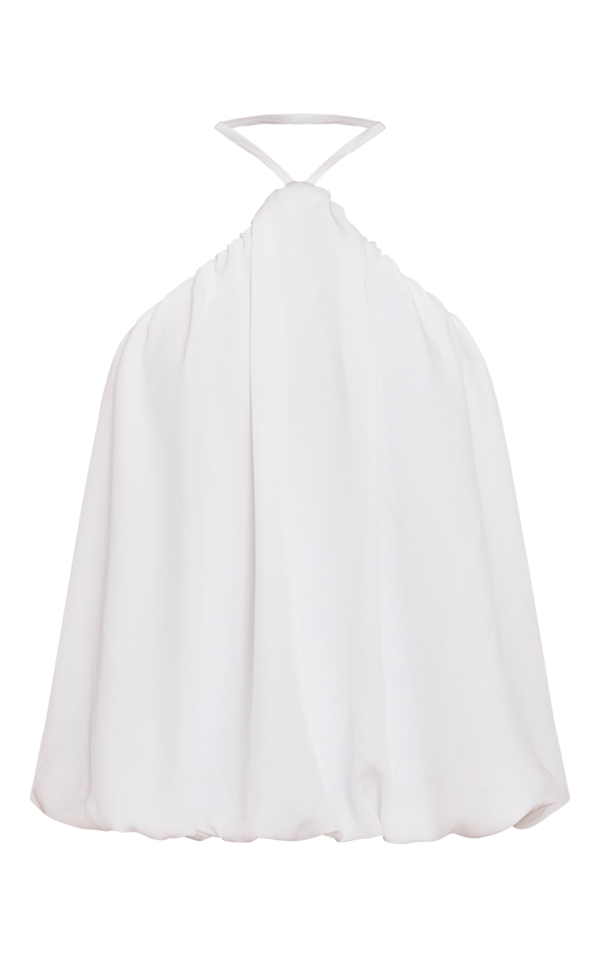 White Chiffon Halter Neck Puff Ball Top image 5