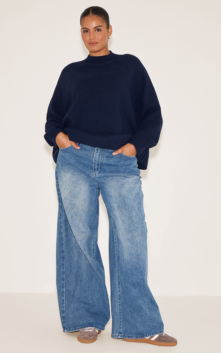 Plus Navy Turtleneck Knit Jumper image 3