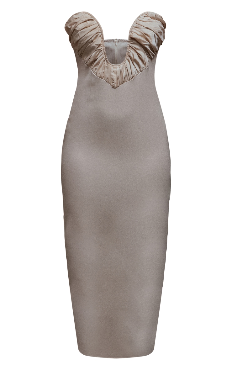 Champagne Extreme V Bar Satin Pleated Bust Detail Midaxi Dress image 2