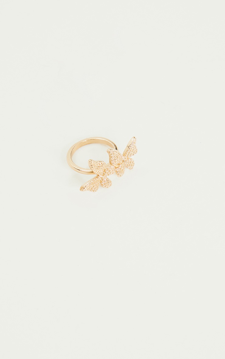 Gold Double Diamante Butterfly Ring