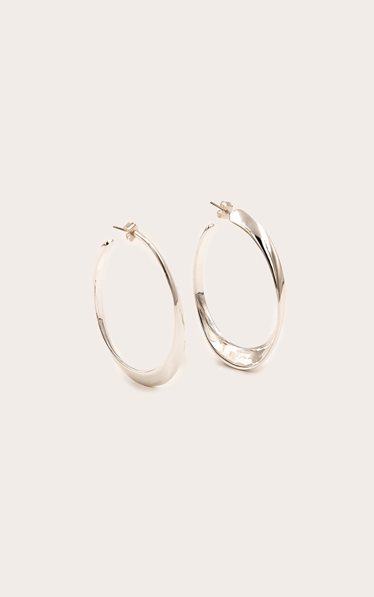 Silver Smooth Cuffed Hoop Earrings image 2