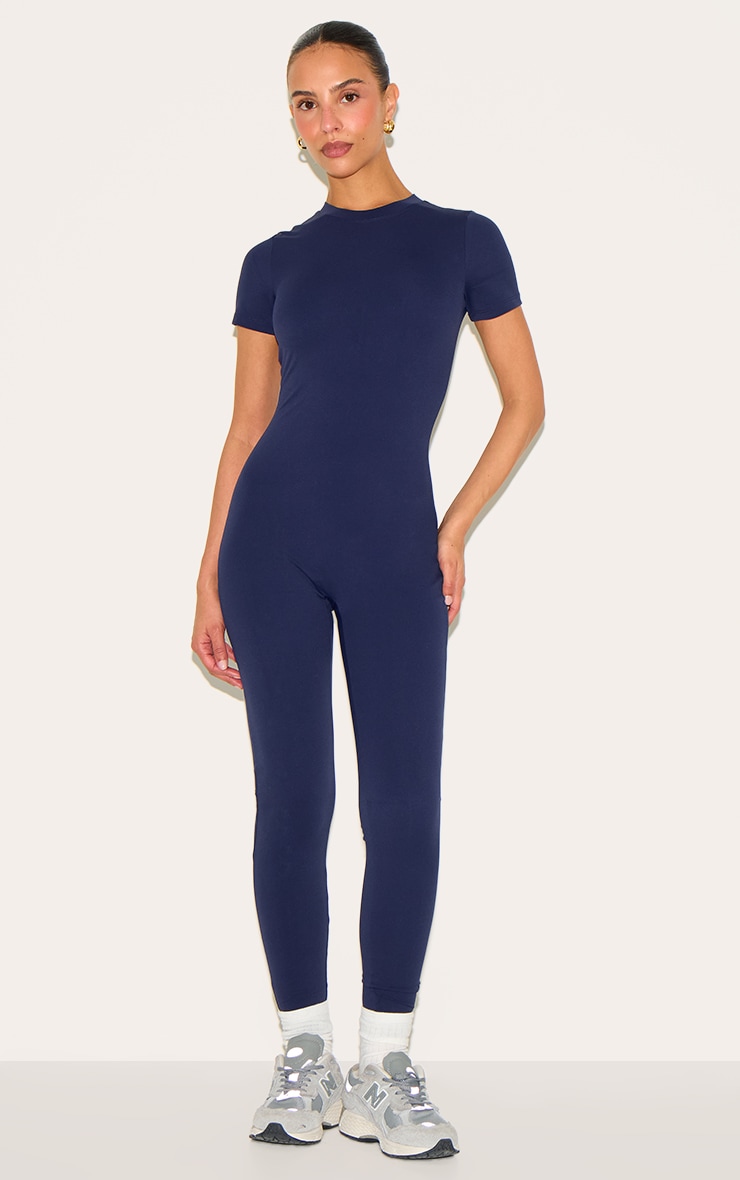 Petite Navy Short Sleeve Sculp Unitard image 1