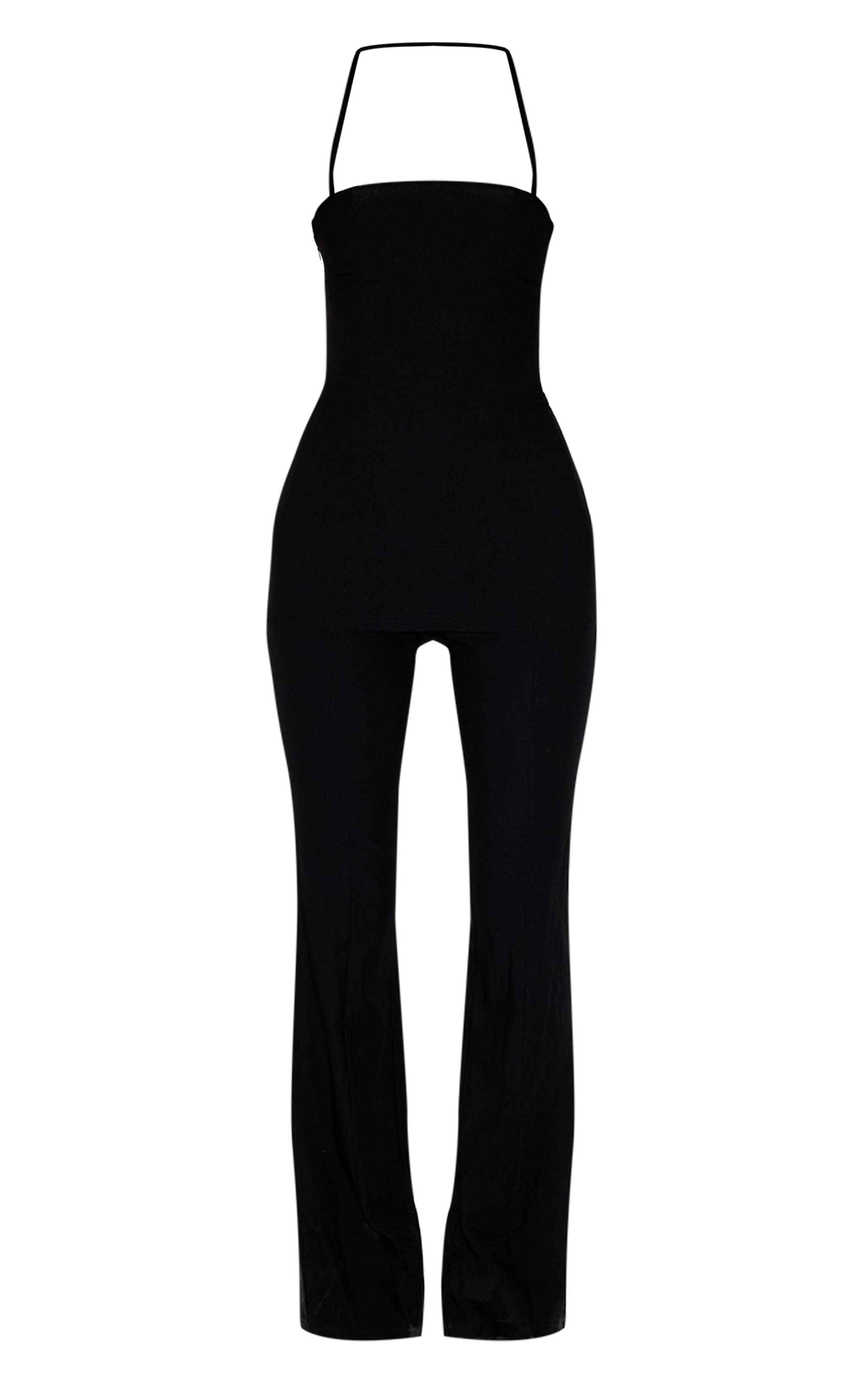 Black Woven Thin Halter Overlay Detail Jumpsuit image 5