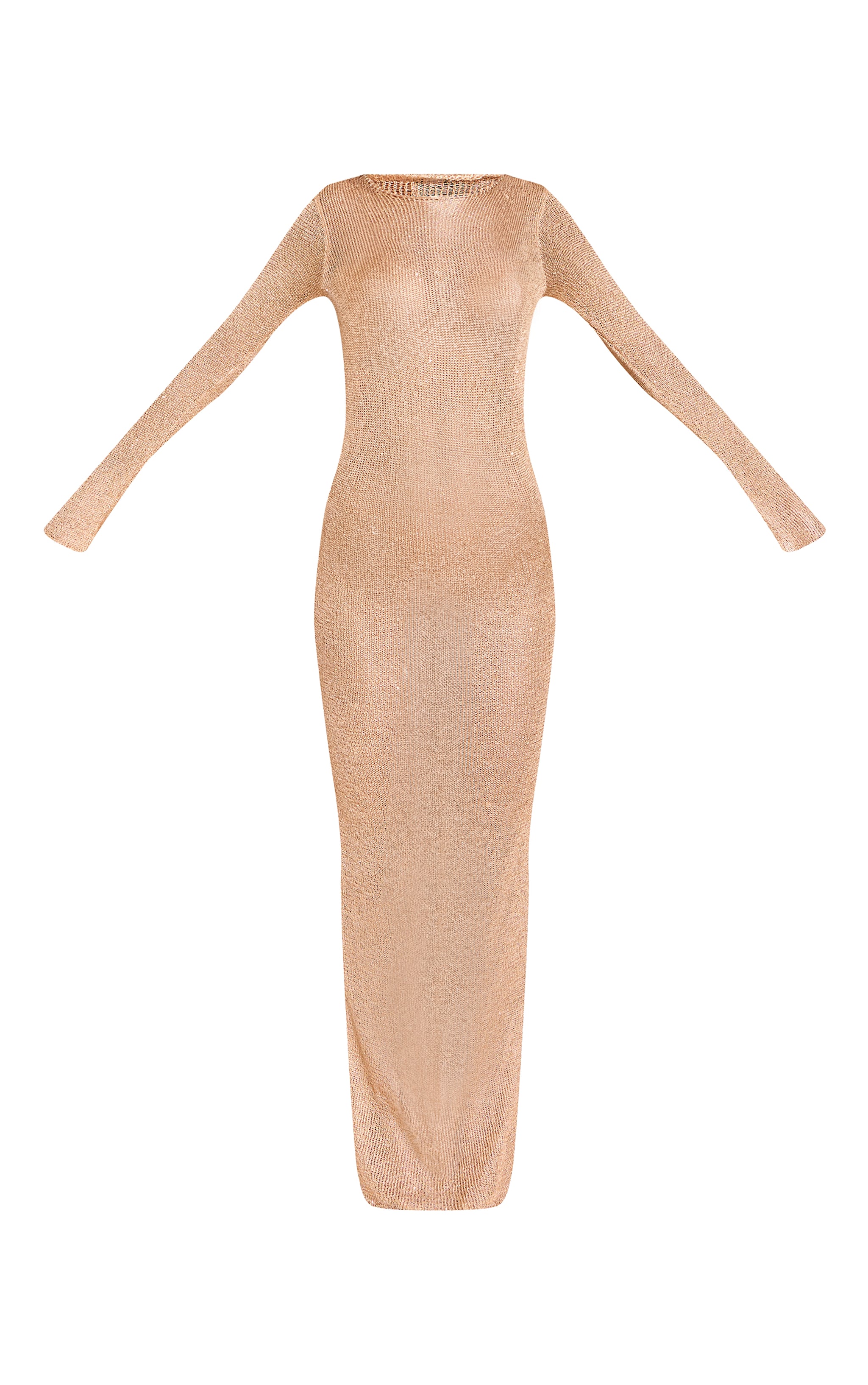 Petite Gold Long Sleeve Sequin Knitted Maxi Dress image 5