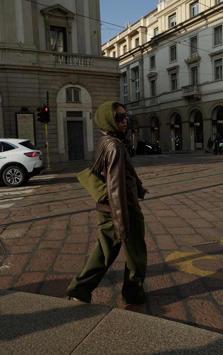 Olive Low Rise Barrel Jeans image 3