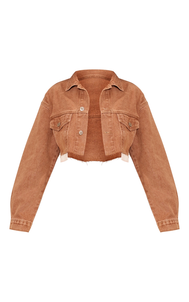 Petite Washed Brown Pocket Denim Cropped Jacket