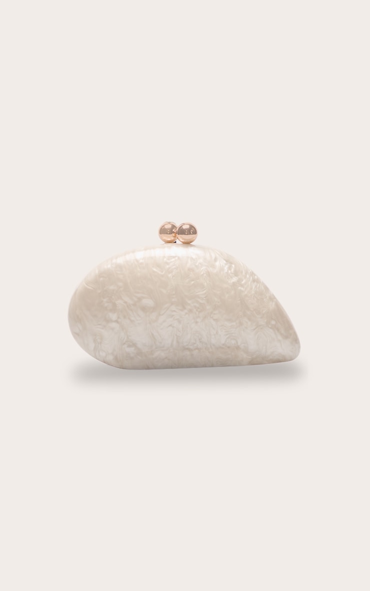 Cream Pearl Metallic Pebble Hard Clutch Bag image 2