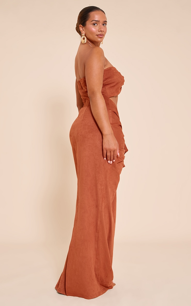 Shape Rust Faux Suede Twist Bandeau Ruched Maxi Dress image 2