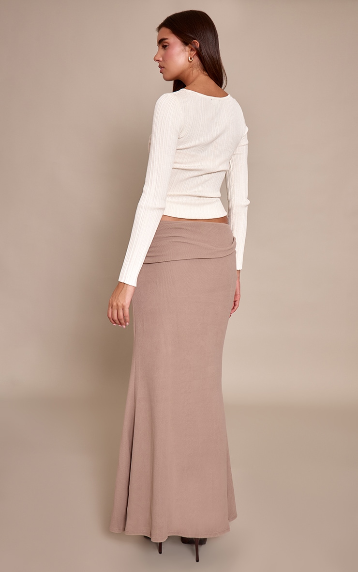 Taupe Soft Brushed Rib Fold Over Detail Maxi Skirt image 3