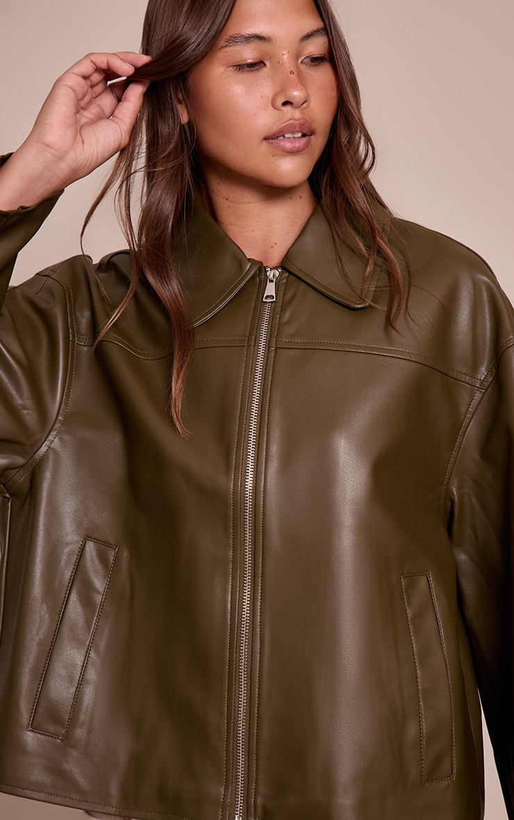 Khaki Zip Through Pu Jacket image 4