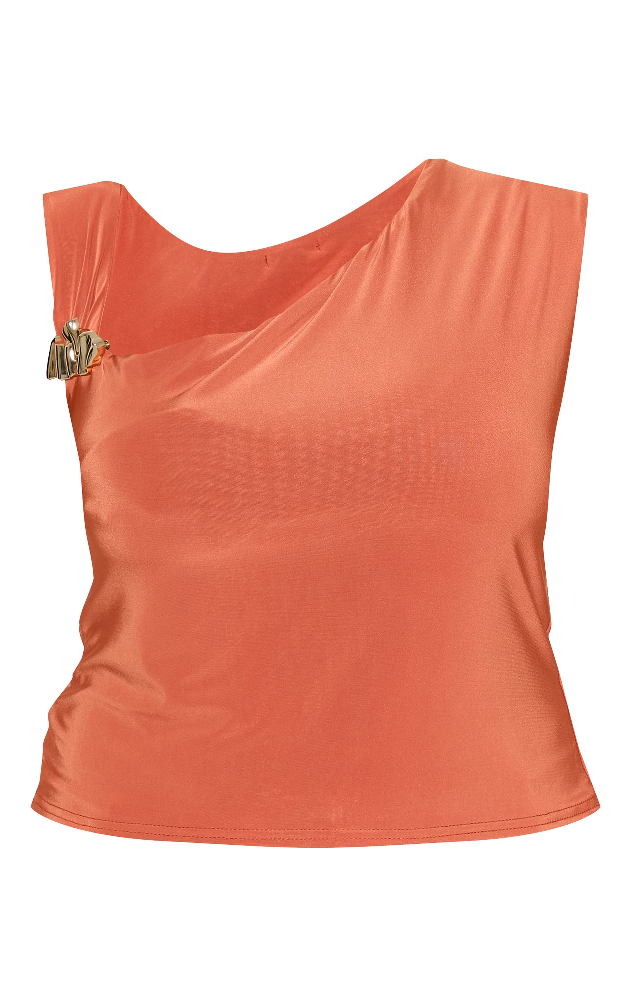 Plus Burnt Orange Double Layer Slinky Trim Detail Asymmetric Top image 5