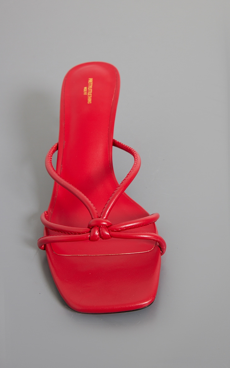 Mules à talon en PU rouge à bout carré et brides nouées image 4