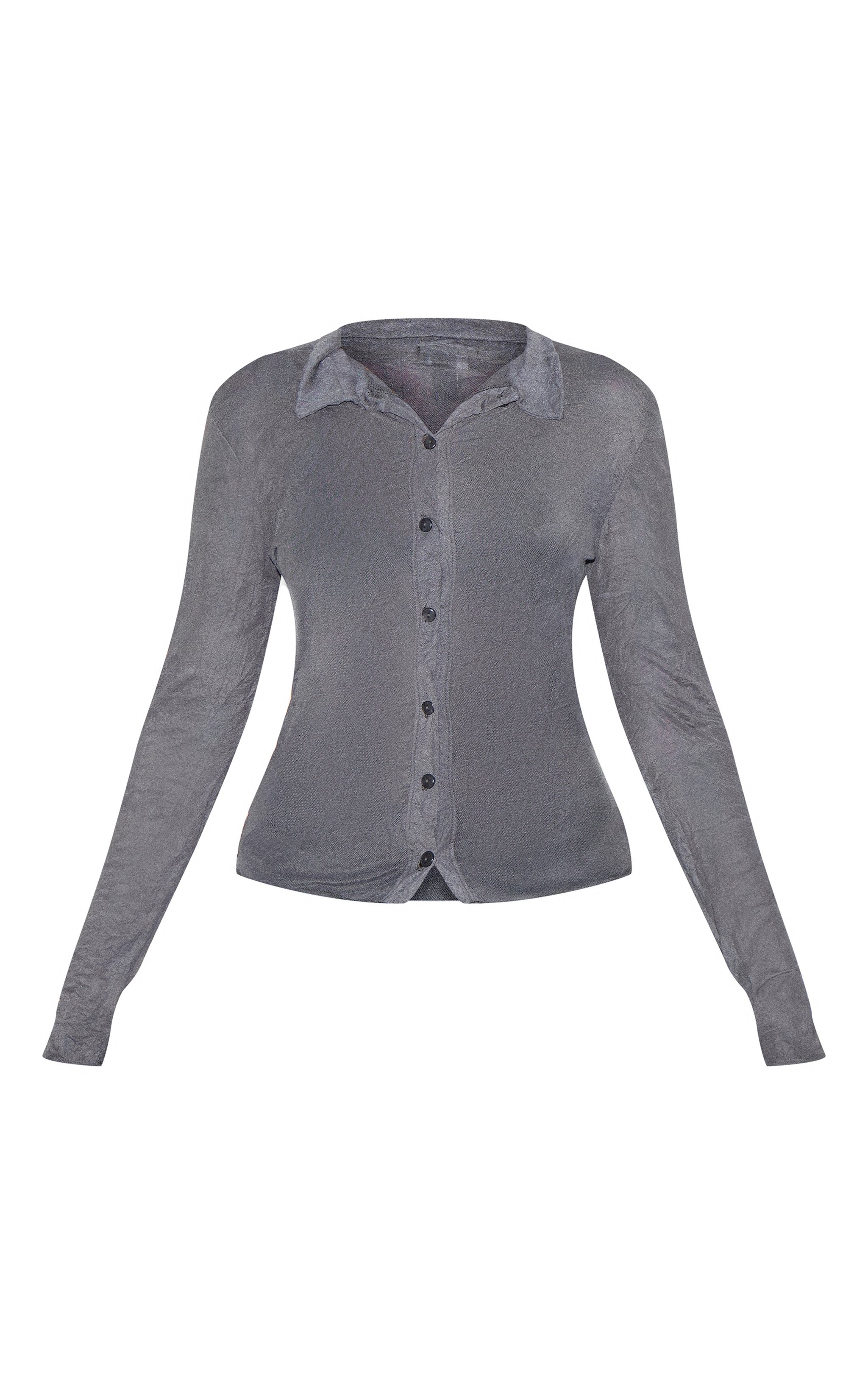 Charcoal Crushed Mesh Long Sleeve Fitted Shirt image 5