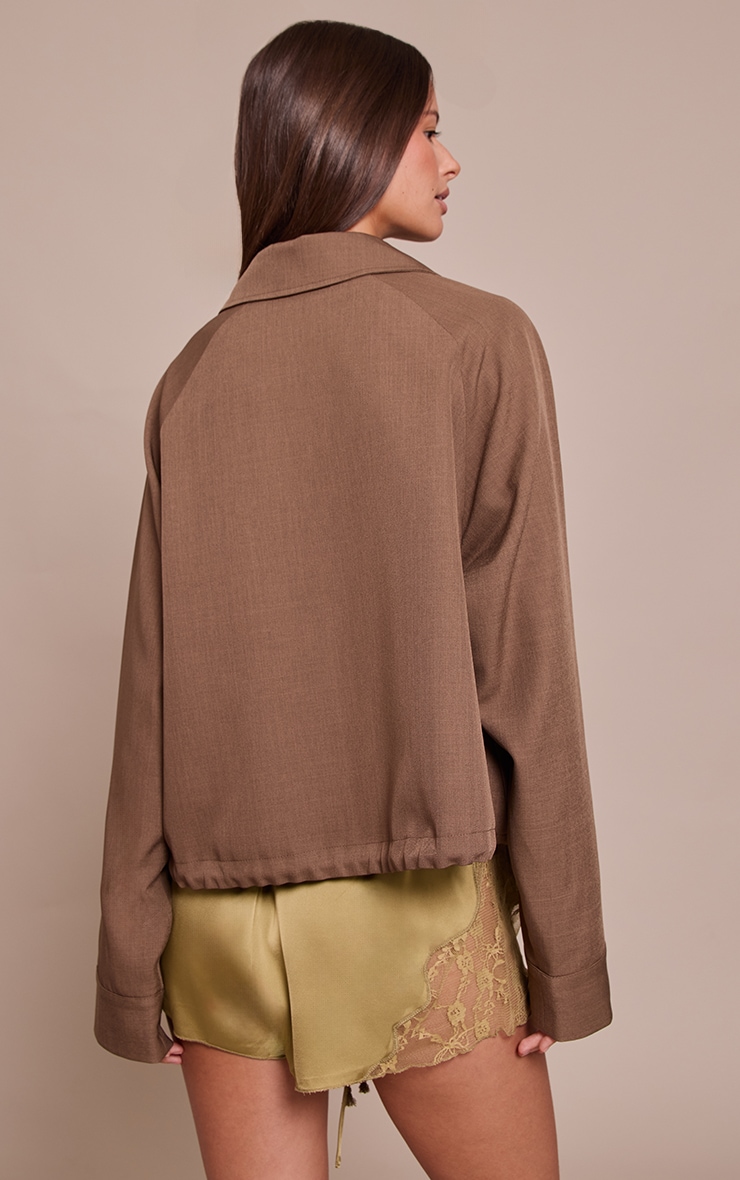 Mocha Utility Style Draw Cord Bomber Jacket image 2