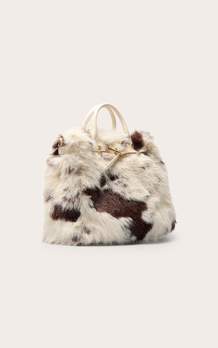 Cow Print Faux Fur Oversized Handbag image 3