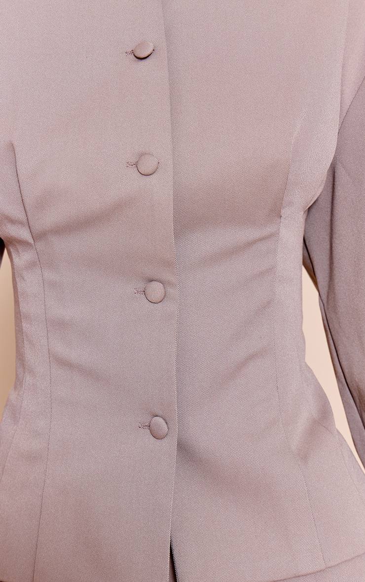 Taupe Tailored Woven Boxy Balloon Sleeve Blazer image 4