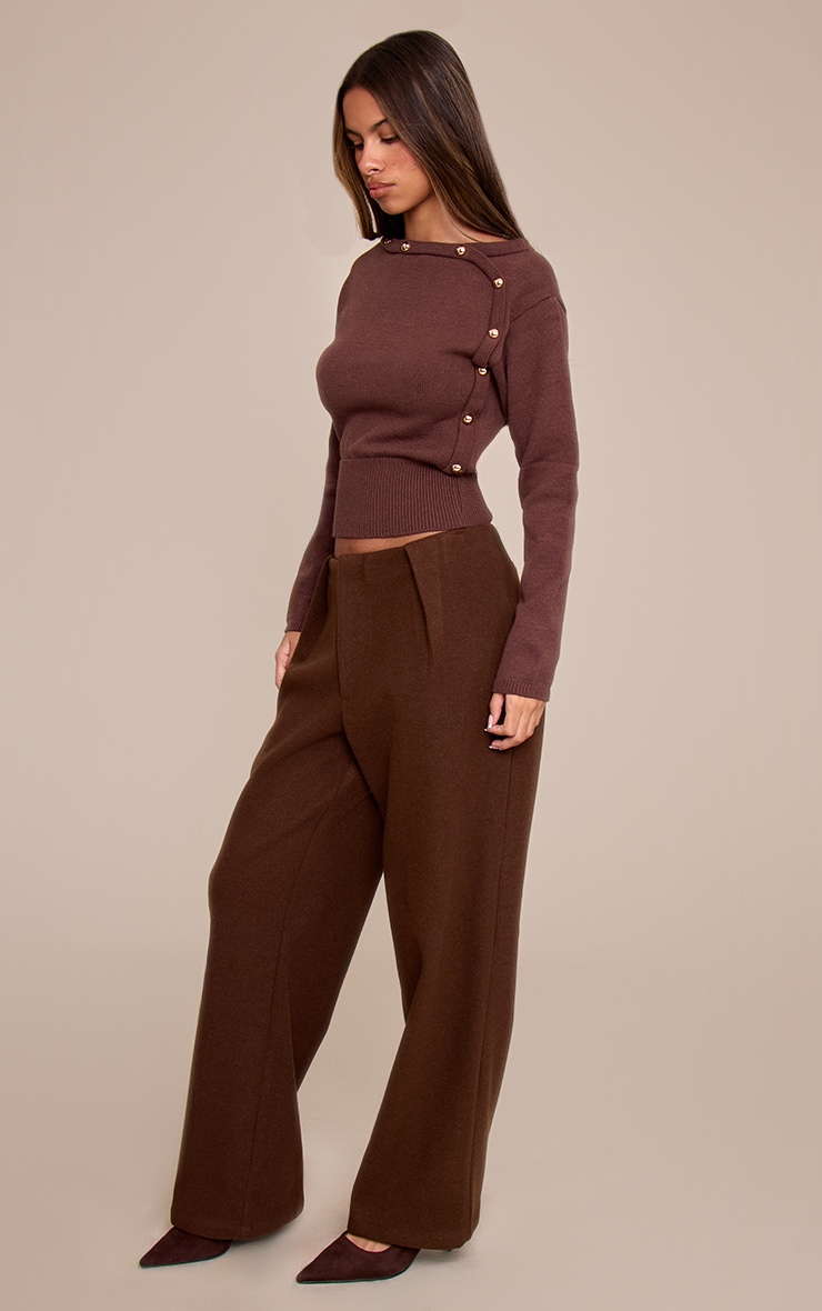 Petite Deep Chocolate Wool Look Belted Pants image 2