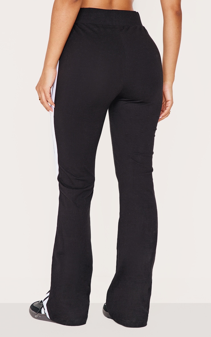 Petite Black Jersey Slim Fit Stripe Detail Flared Pants image 3