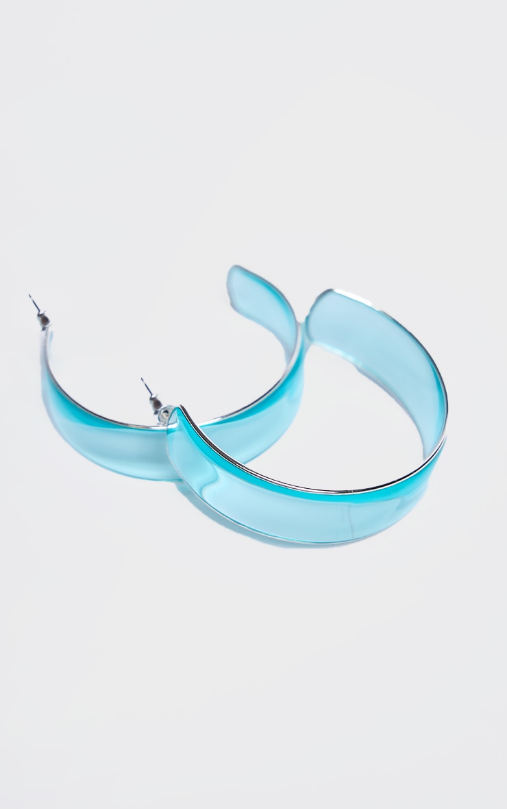 Blue Silver Trim Clear Hoop Earrings image 3