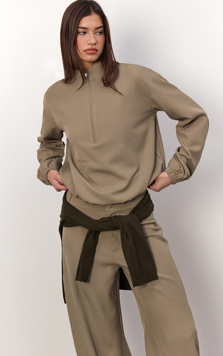 Light Khaki Woven Quarter Zip Jacket image 1