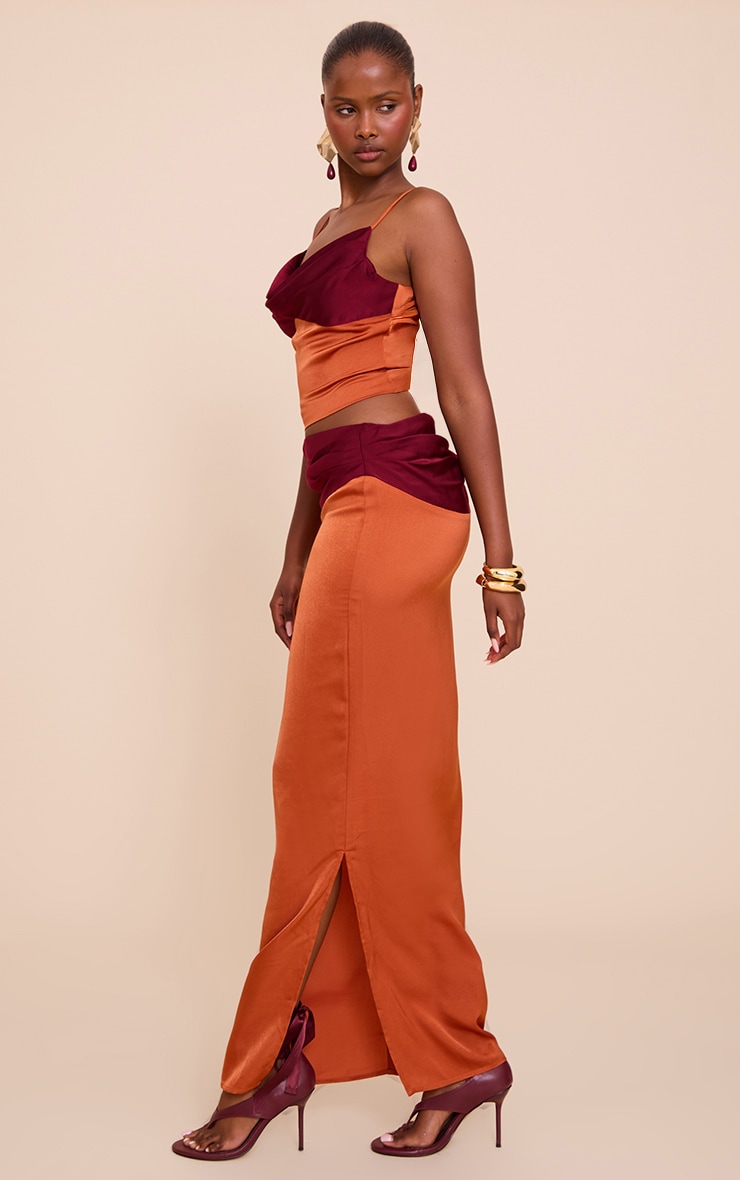  Multi Satin Pleated Contrast Maxi Skirt image 2