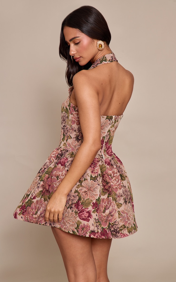 Petite Pink Tapestry Halterneck Shift Dress image 2