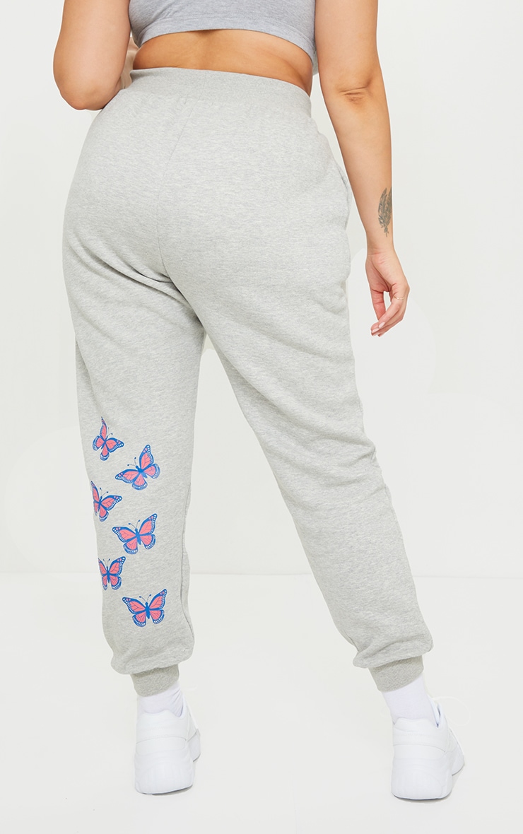 Plus Grey Butterfly Print Drawstring Joggers